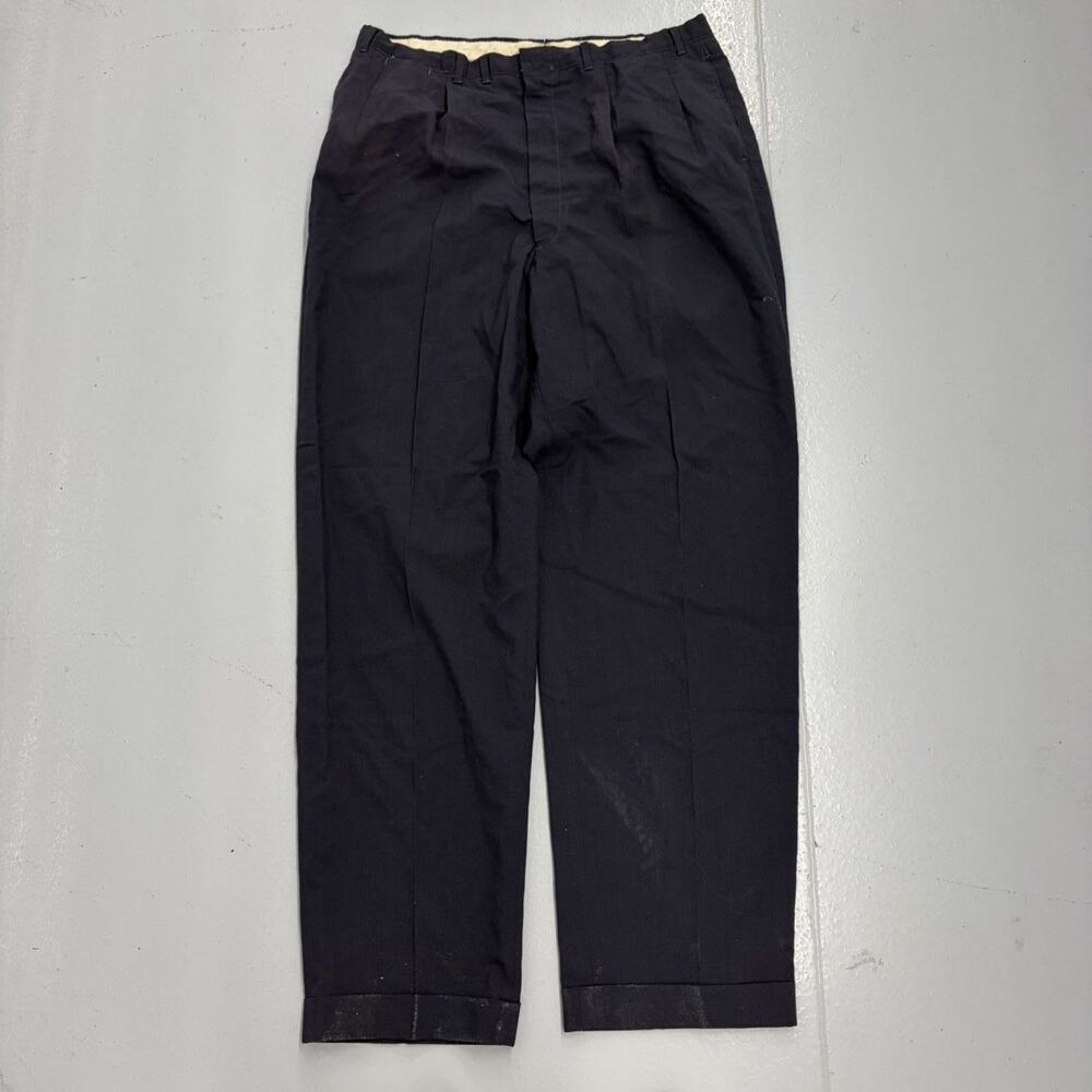 Vintage 50s Grey/Blue Wool/Cotton Pleated Trousers 38x33